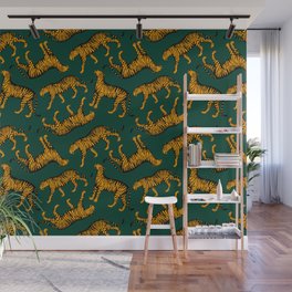 Tigers (Dark Green and Marigold) Wall Mural