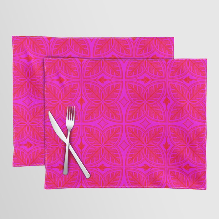 Modern Monstera Tropical Leaves In Hot Pink Retro Modern Bold Abstract Maximalist Scandi 70s Pattern Placemat