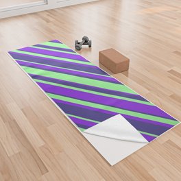 [ Thumbnail: Purple, Dark Slate Blue & Green Colored Striped/Lined Pattern Yoga Towel ]