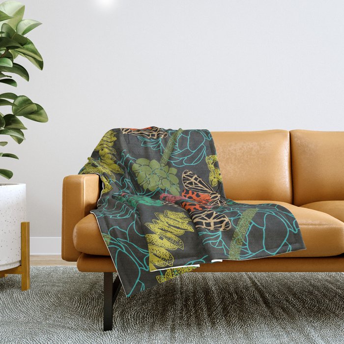 Succulents & Tiger Moths Throw Blanket