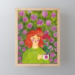 Woman with Flowertea Framed Mini Art Print