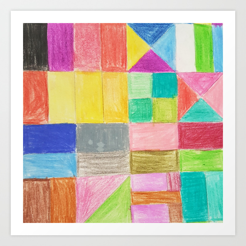Abstract Hand Painted Colorful Crayon Geometric Pattern Art Print