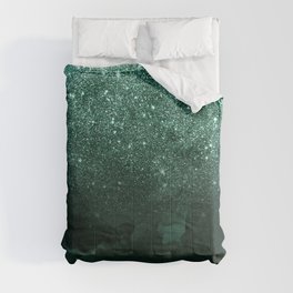 Green deep forest faux glitter ombre on green watercolor Comforter