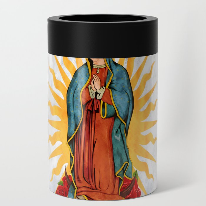 rose • Mexico • flowers • sun • flag • Madonna • Maria • Regina Mundi • Saint Mary • Virgin of Guadalupe Can Cooler