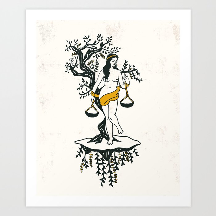 Classic Zodiac Style Toile Art Featuring A Woman With The Libra Scales Art Print
