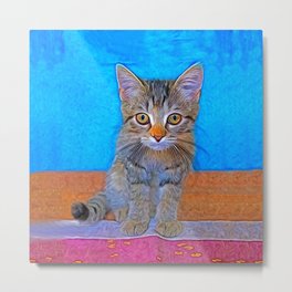 Kitten with big eyes Metal Print | Acrylic, Catportrait, Adorablekitten, Colorblocking, Forkids, Animal, Nursery, Bluebackground, Pet, Forallcatlovers 