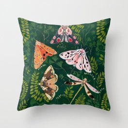 Moths and dragonfly Throw Pillow