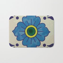 Blue flower classic talavera tile pattern stylish kitchen Bath Mat