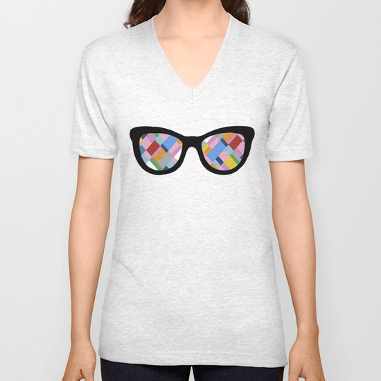 Map 45 Glasses on Sky Blue Unisex V-Neck