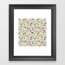 Terrazzo seamless pattern with overlapping elements in earth colours combination. Framed Art Print