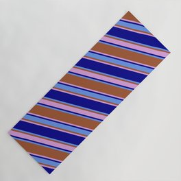[ Thumbnail: Sienna, Plum, Dark Blue & Cornflower Blue Colored Lines/Stripes Pattern Yoga Mat ]