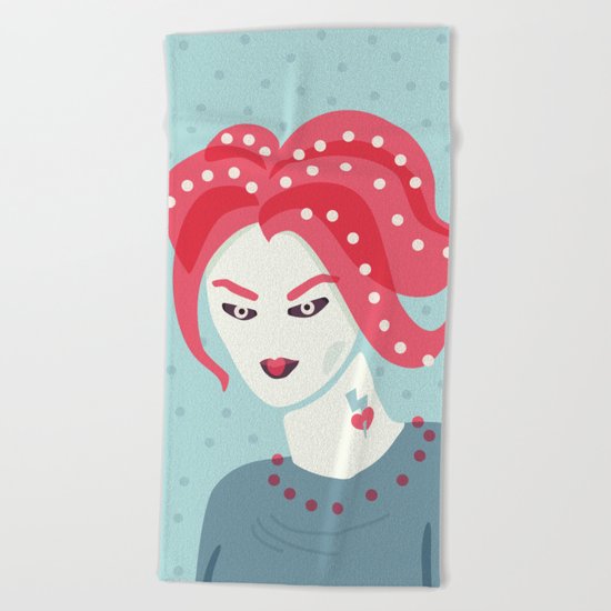 Portrait Of A Girl With Pink Hair Beach Towel