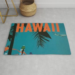 Surfing Hawaii - Jet Clippers to Hawaii Vintage Travel Poster Area & Throw Rug