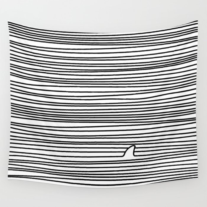 Minimal Line Drawing Simple Unique Shark Fin Gift Wall Tapestry