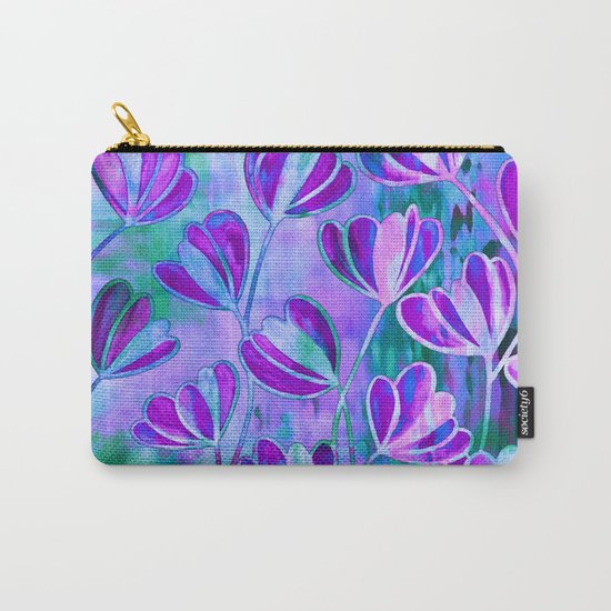 EFFLORESCENCE Lavender Purple Blue Colorful Floral Watercolor Painting Summer Garden Flowers Pattern Carry-All Pouch