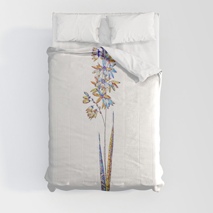 Floral Turquoise Ixia Mosaic on White Comforter