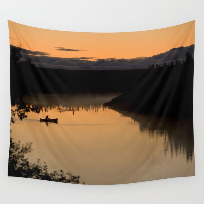 Canoeing at Dusk Wall Tapestry