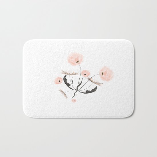 Sweet dandelions in pink - Floral Watercolor illustration with Glitter Bath Mat