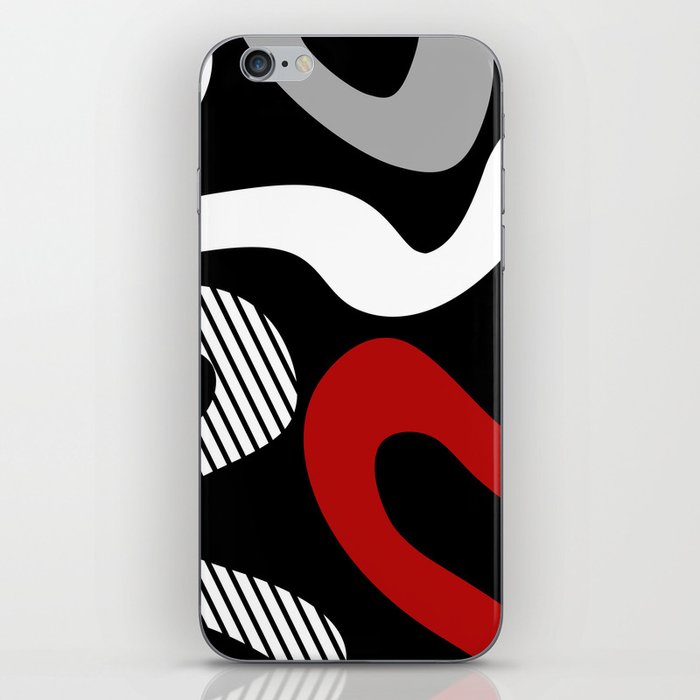 Abstract waves - red, grey, black, white iPhone Skin