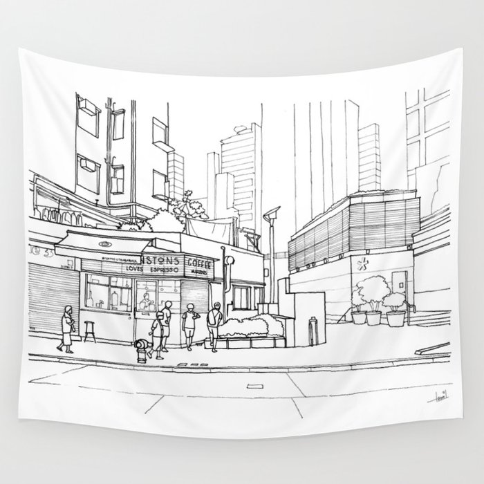 Hong Kong Urban Street Front - Neighbourhood Cafes Wall Tapestry