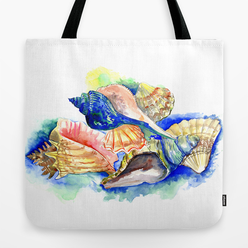 Tote Bag Craft Shopping Cotton Country Beach Seashell Sea Shells Ocean Summer 