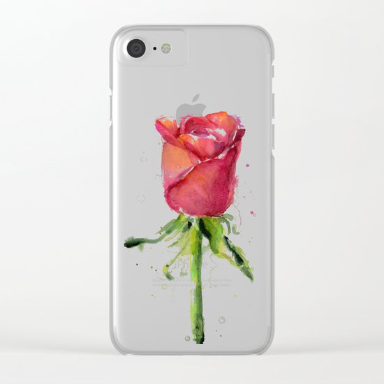Rose Watercolor Red Flower Painting Floral Flowers Clear iPhone Case