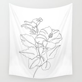 Floral one line drawing - Hibiscus Wall Tapestry