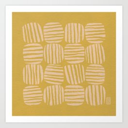 Striped Circle Squares Yellow Art Print