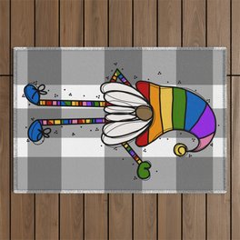gingham rainbow gnome Outdoor Rug