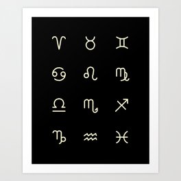 Zodiac Symbols - Black Art Print