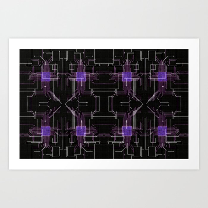 Circuit board purple repeat Art Print