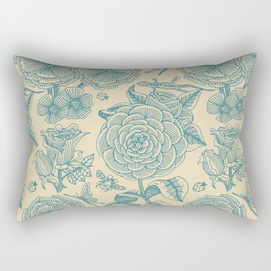 Garden Bliss - in teal & cream Rectangular Pillow