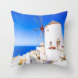 Santorini windmill Throw Pillow