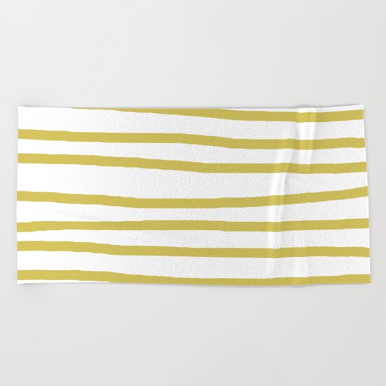 Simply Drawn Stripes Mod Yellow on White Beach Towel