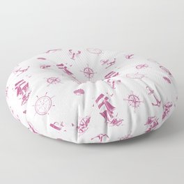 Magenta Silhouettes Of Vintage Nautical Pattern Floor Pillow