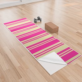 [ Thumbnail: Deep Pink and Pale Goldenrod Colored Lines/Stripes Pattern Yoga Towel ]