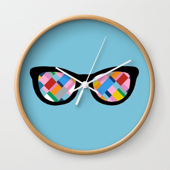 Map 45 Glasses on Sky Blue Wall Clock