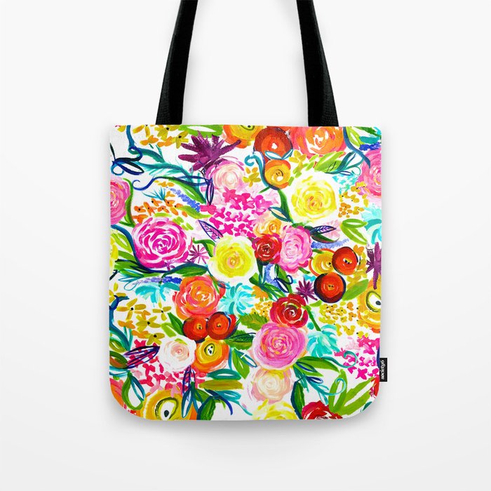 Neon Summer Floral // Small print Tote Bag