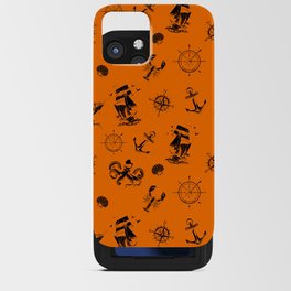 Orange And Black Silhouettes Of Vintage Nautical Pattern iPhone Card Case