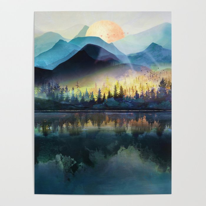 Mountain Lake Under Sunrise Poster