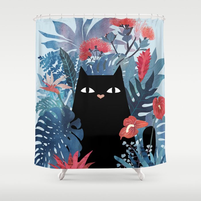 Popoki in Blue Shower Curtain