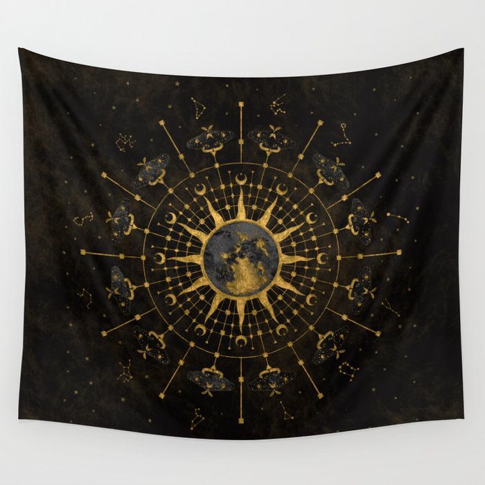 Steampunk Zodiac with Sun and Moon Wall Tapestry