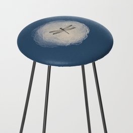 Sketched Dragonfly and Watercolor Brush Stroke on Pastel Navy Blue Counter Stool