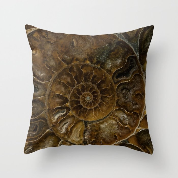 Earth treasures - brown amonite Throw Pillow