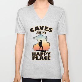 Caves Are My Happy Place - Funny Caving V Neck T Shirt
