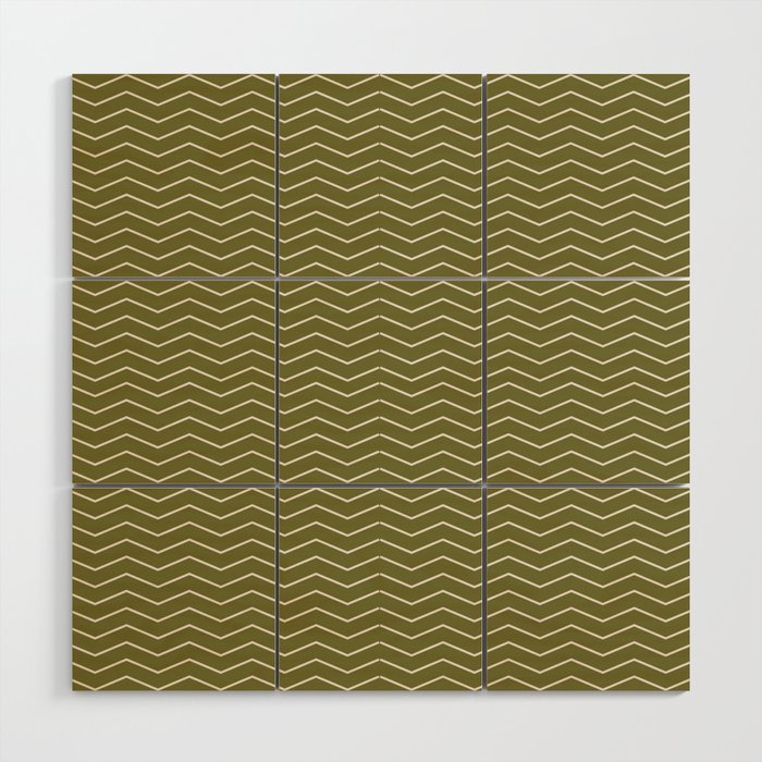 olive green Lines Zigzag Wood Wall Art