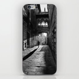 Rays of sun; European cobblestone cityscape black and white photograph / photography iPhone Skin