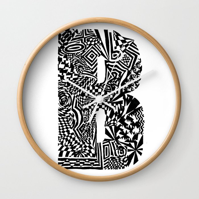 Alphabet Letter B Impact Bold Abstract Pattern (ink drawing) Wall Clock