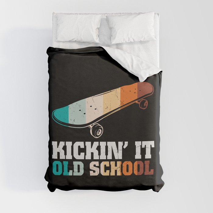 Kickin' It Old School Retro Skateboard Duvet Cover