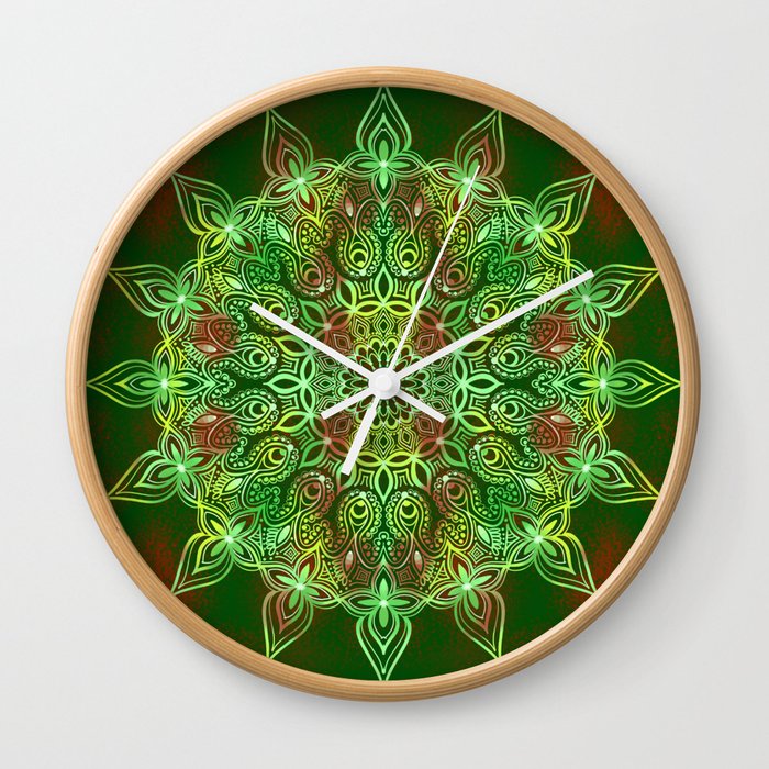Green and Red Boho Mandala Wall Clock